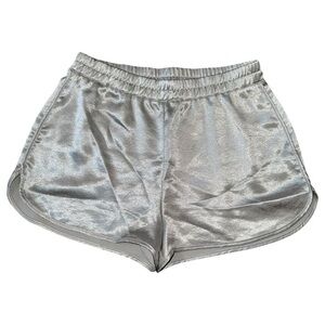 American Apparel Vintage Women's Size L Silver Shiny Satin Pull On Jogger Shorts